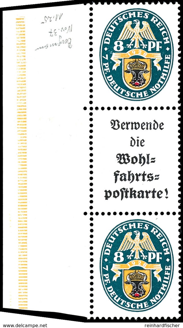 Nothilfe 1928, 8+A1.1+8, Senkrechter Zusammendruck, Postfrisch Vom Linken Bogenrand, Zusammendruck Tadellos, Rand Mängel - Other & Unclassified