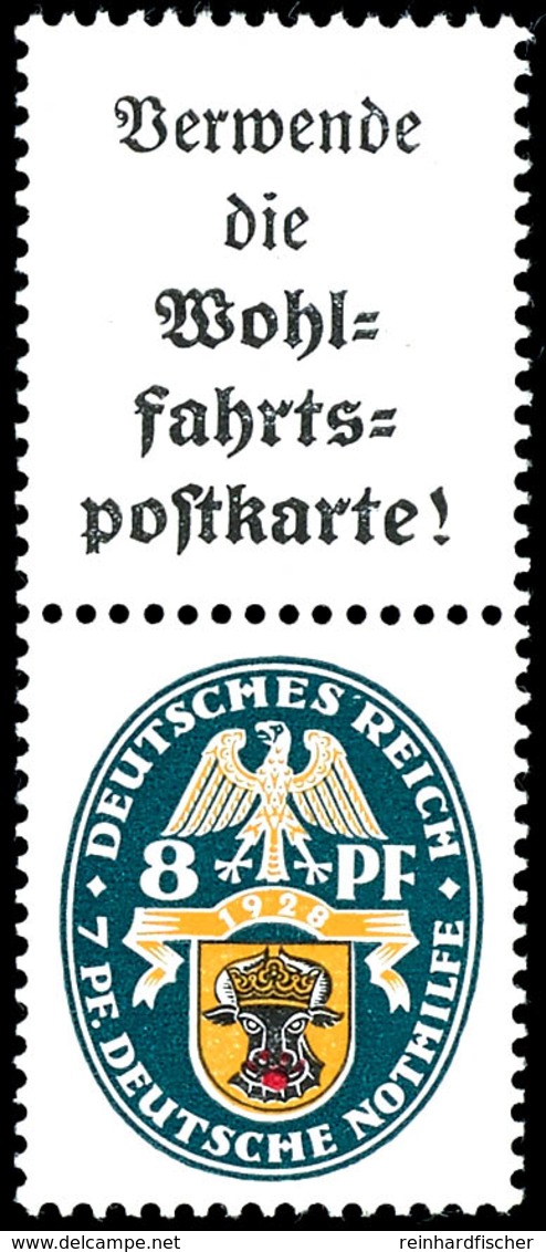 Nothilfe 1928, Verwende Die Wohlfahrtspostkarte + 8 Pfg, Senkrechter Zusammendruck, Tadellos Postfrisch, Gepr. Schlegel  - Altri & Non Classificati