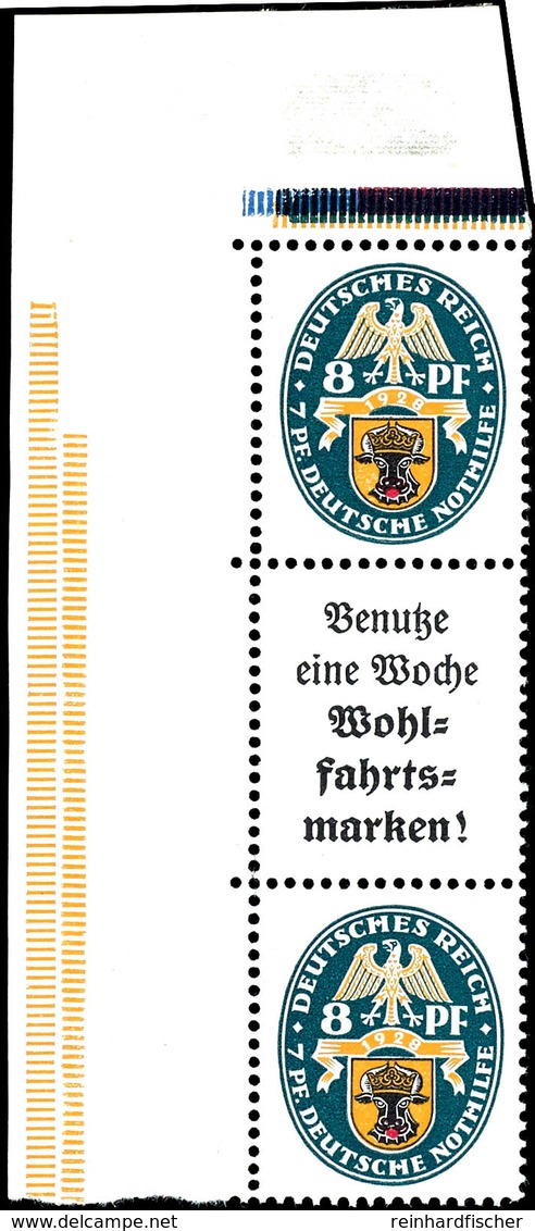 Nothilfe 1928, 8+A2+8, Senkrechter Zusammendruck, Postfrisch Aus Der Linken Oberen Bogenecke, Zusammendruck Tadellos, Ra - Sonstige & Ohne Zuordnung