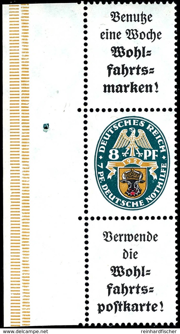 Nothilfe 1928, A2+8+A1.1, Senkrechter Zusammendruck, Postfrisch Vom Linken Bogenrand, Zusammendruck Tadellos, Seitenrand - Sonstige & Ohne Zuordnung