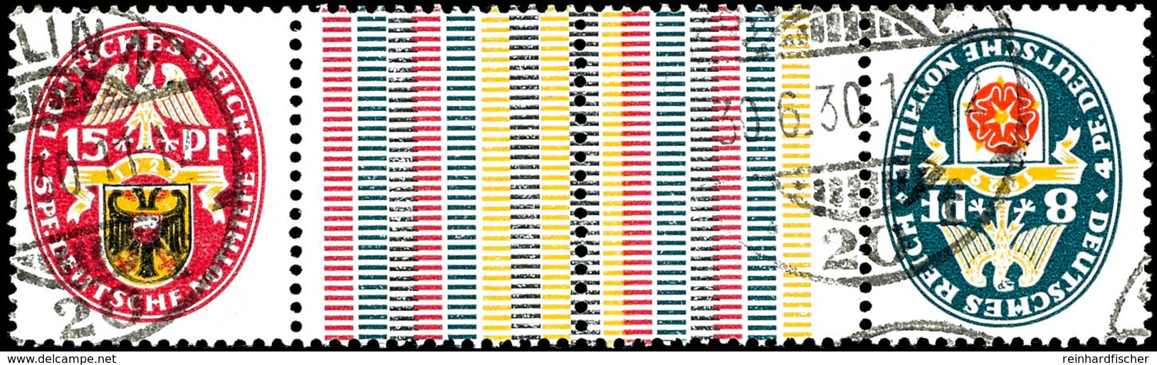 Nothilfe 1929, 8+Z+Z+15, Waagerechter Zusammendruck, Gestempelt, Tadellos, Fotobefund Schlegel D. BPP, Mi. 350.-, Katalo - Sonstige & Ohne Zuordnung