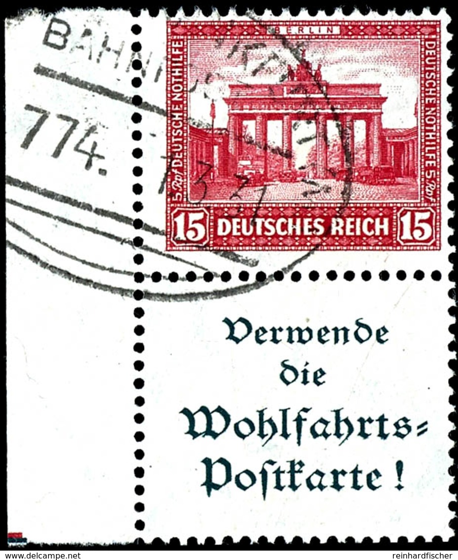 Nothilfe 1930, 15 + A1.3, Senkrechter Zusammendruck Vom Linken Bogenrand, Gestempelt, Fotokurzbefund Schlegel D. BPP, Mi - Sonstige & Ohne Zuordnung