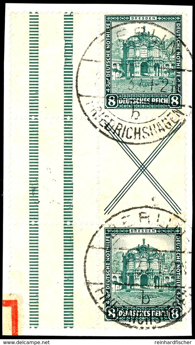 Nothilfe 1931, 8+X+8, Senkrechter Zusammendruck, Gestempelt "BERLIN-FRIEDRICHSHAGEN 28.6.32" Auf Briefstück, Leicht Flec - Sonstige & Ohne Zuordnung