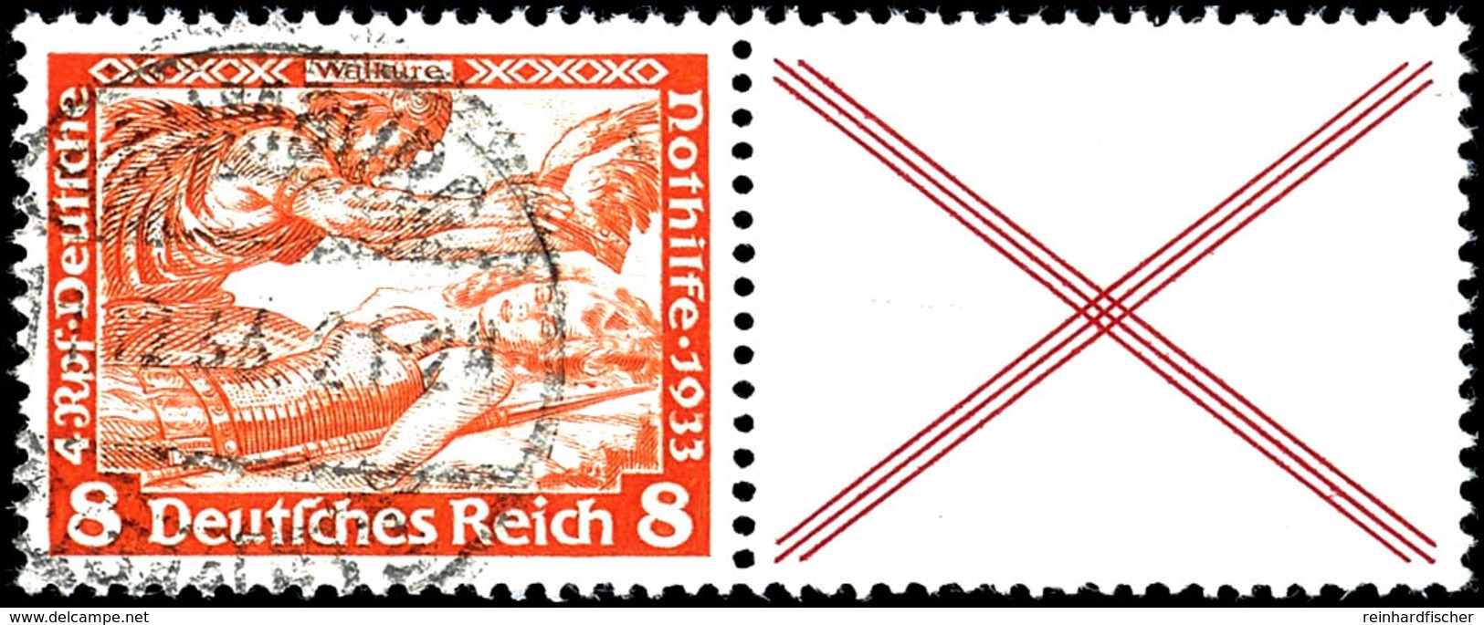 1933 Nothilfe, 8+X, Waagerechter Zusammendruck, Gestempelt, Geprüft Schlegel D. BPP, Mi. 200.-, Katalog: W53 O - Other & Unclassified