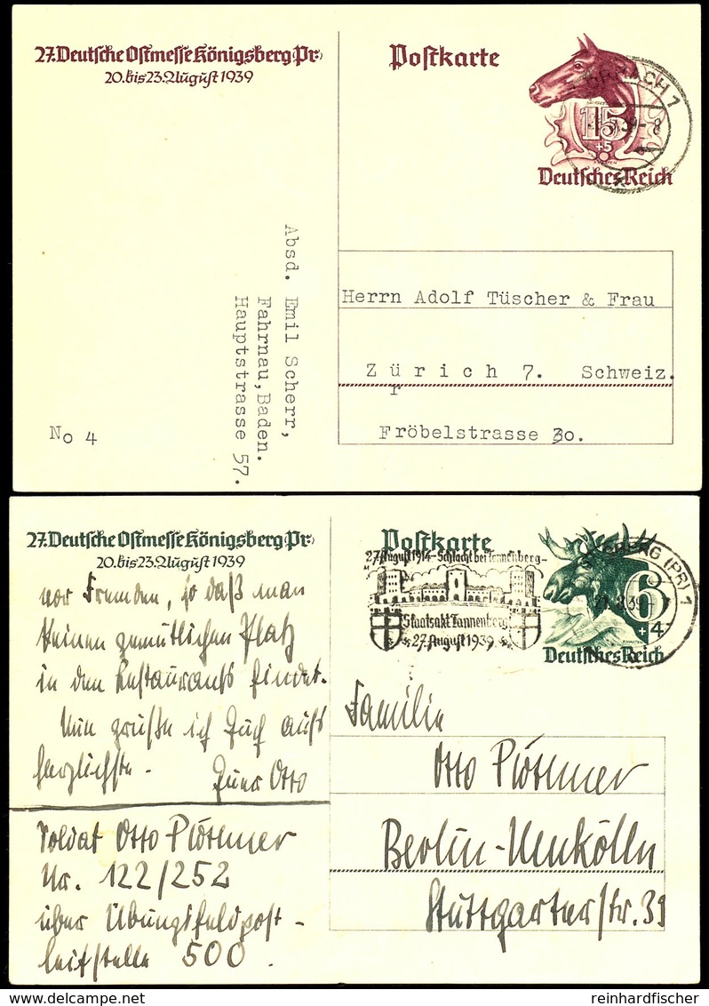 6 + 4 Und 15 + 5 Pfg Sonderpostkarten "Ostmesse", Erstere Von "KÖNIGSBERG 21.8.39" Nach Berlin Und Die 15 Pf-Karte Von " - Other & Unclassified