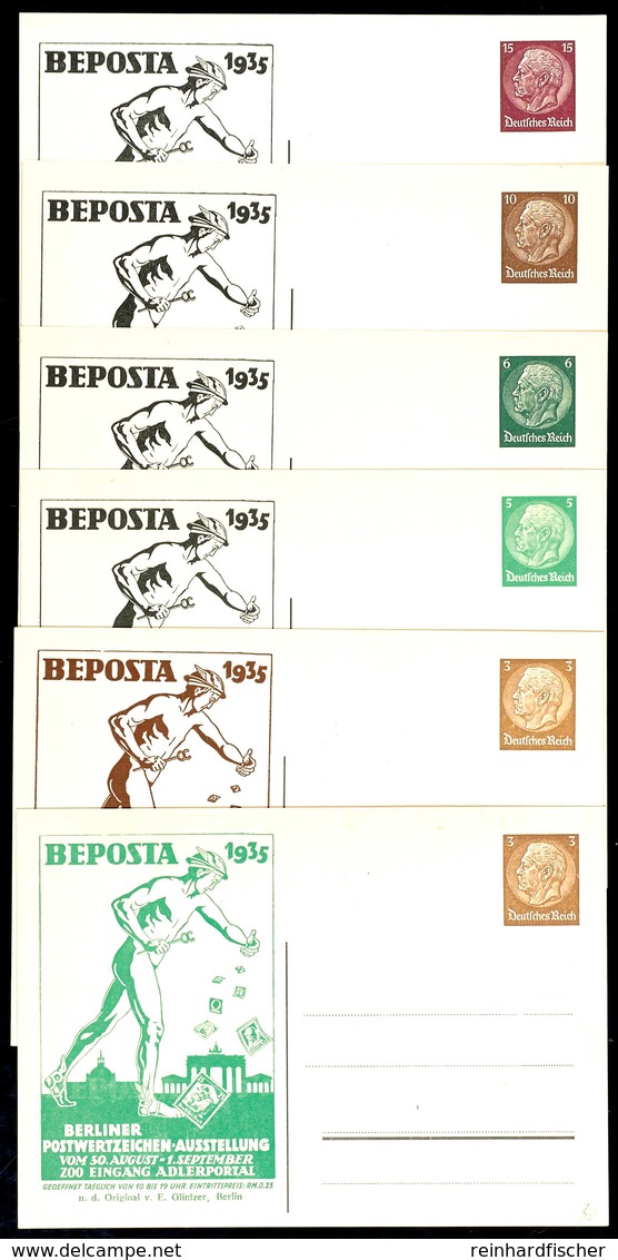 1935, 6 Privatganzsachen Zur "BEPOSTA",  3 - 15 Pf. Mit "Merkur Streut Marken", Ferch-Katalog PP122C12/03, PP122C12/07,  - Other & Unclassified