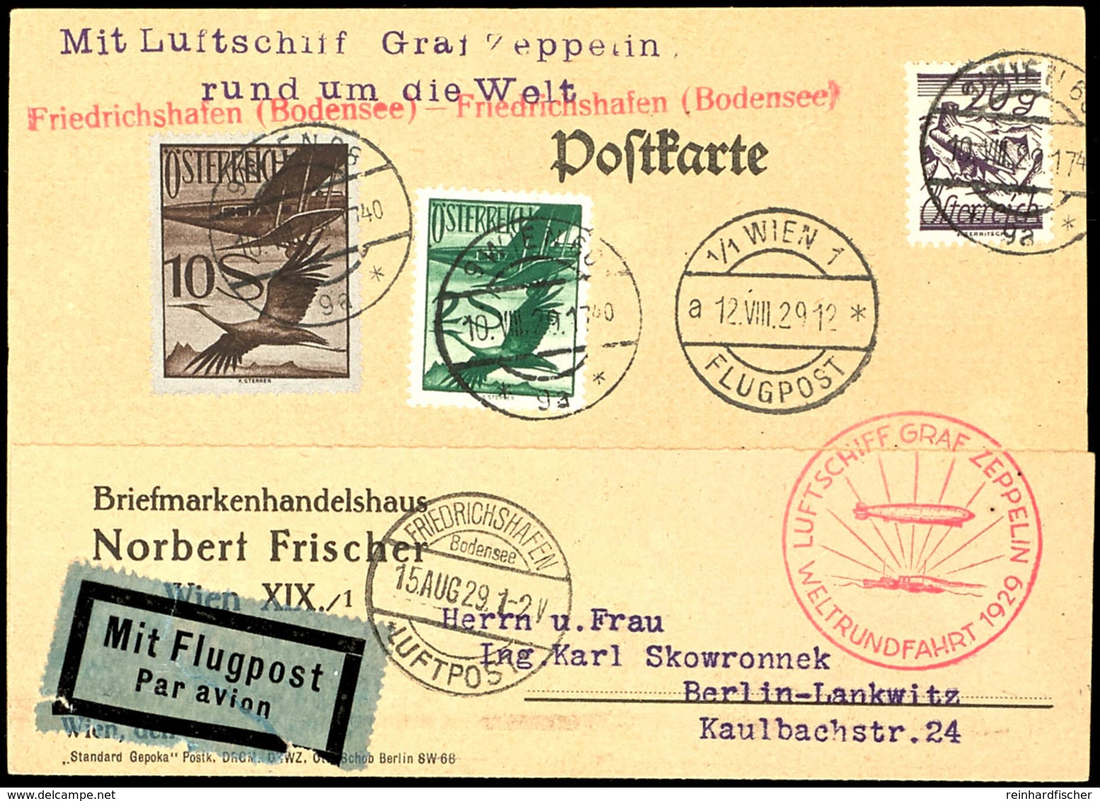 ÖSTERREICH: 1929 Weltrundfahrt, Karte Friedrichshafen-Friedrichshafen, Katalog: Si.30 BF - Sonstige & Ohne Zuordnung