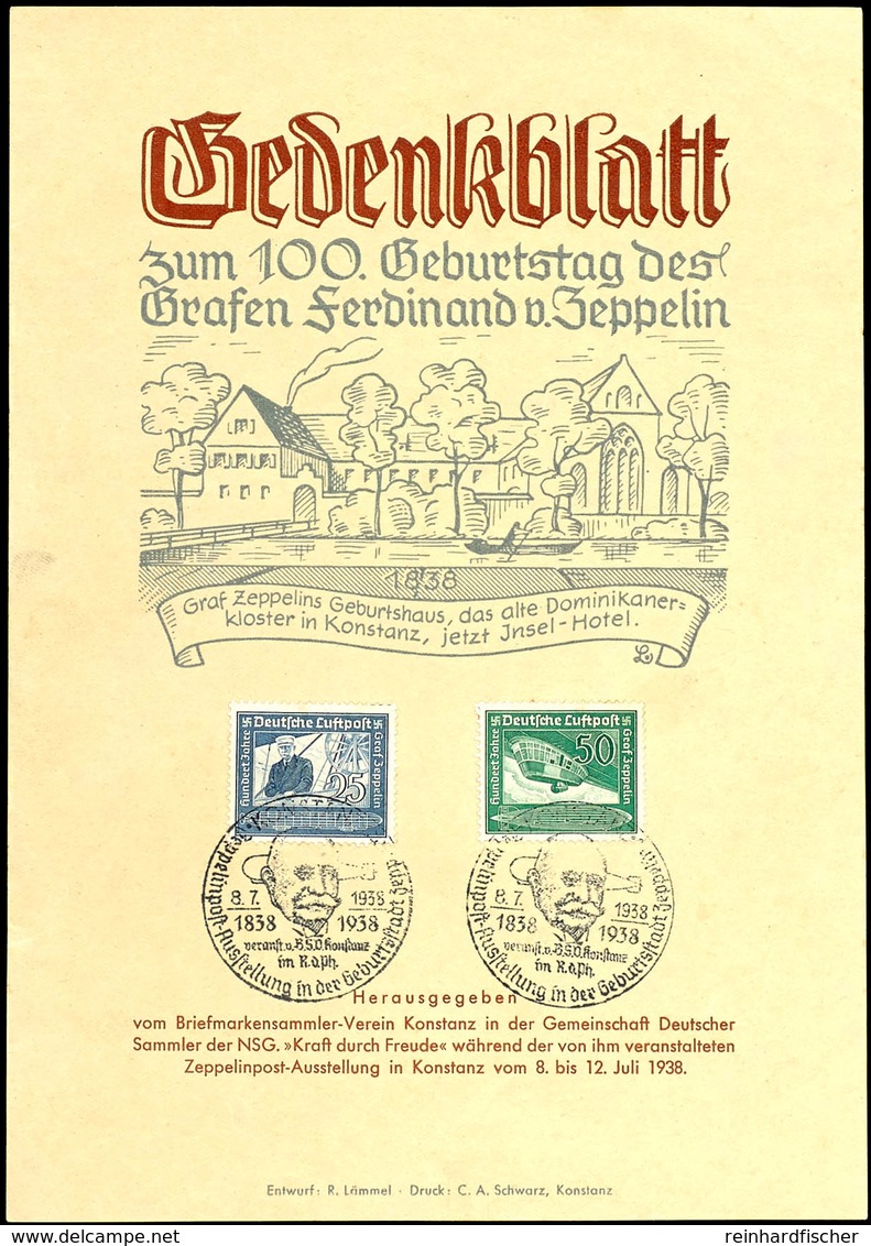 1938, Gedenkblatt "100. Geburtstag Des Grafen Ferdinand V. Zeppelin", Pass. Frankiert Mit MiNr. 669/79 Und SST "Konstanz - Sonstige & Ohne Zuordnung