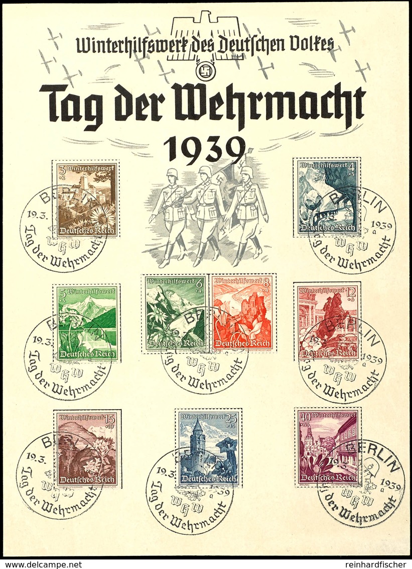 1939, Tag Der Wehrmacht, Gedenkblatt Mit Pass. MiNr. 675 - 683 Und Pass. SST Berlin 19.3.1939, Rücks. Unbedeutender Kl.  - Otros & Sin Clasificación