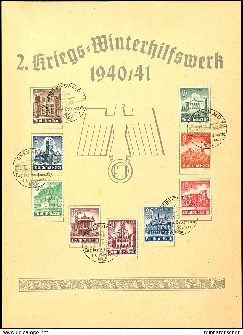 1940 / 41, "2. Kriegs - WHW /Gedenkblatt (DIN A4) Frankiert Mit MiNr. 751 - 759 Und Entspr. SST Greifswald 12.1.1941, Al - Autres & Non Classés