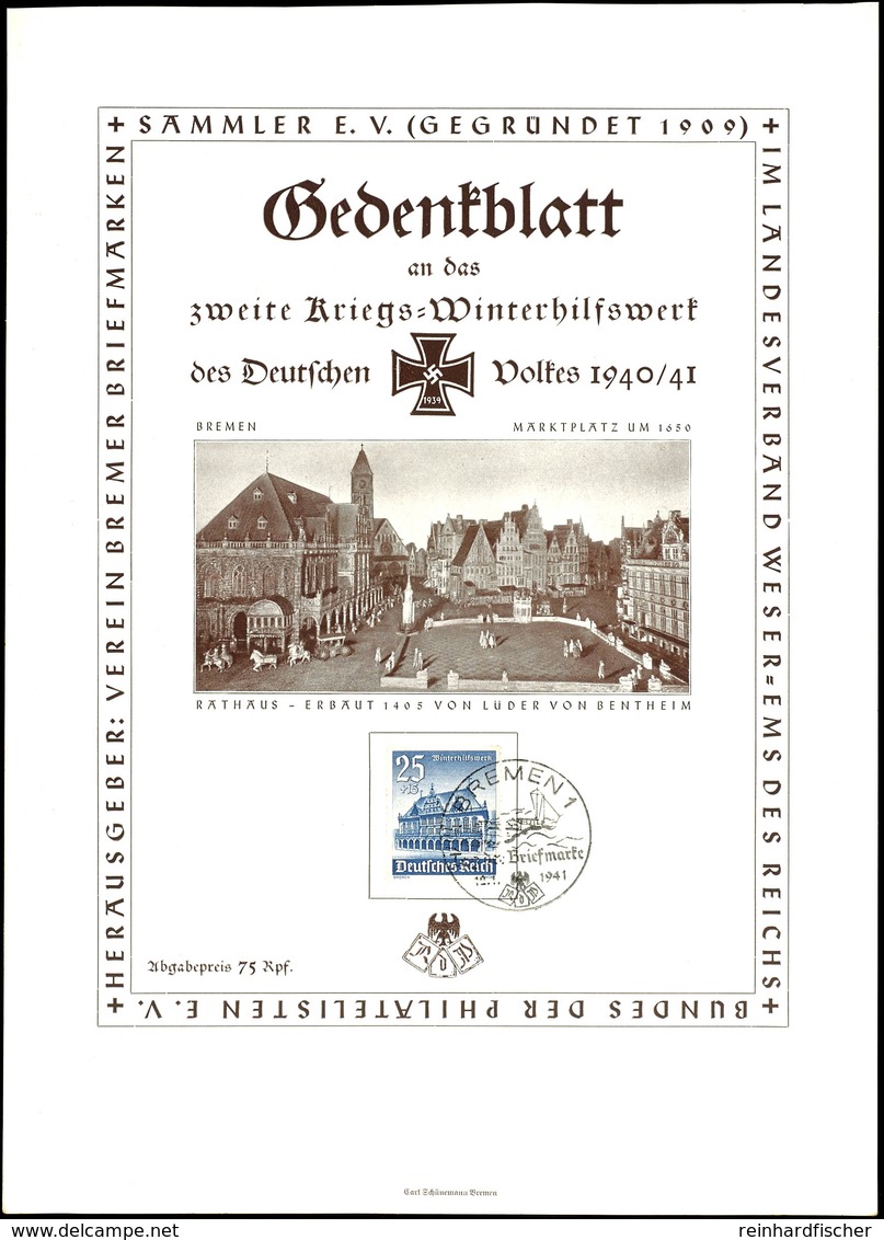 1940/41, Gedenkblatt An Das Zweite Kriegs WHW Des Deutschen Volkes, Mit S/w Ansicht Vom Bremer Marktplatz, Frankiert Mit - Sonstige & Ohne Zuordnung