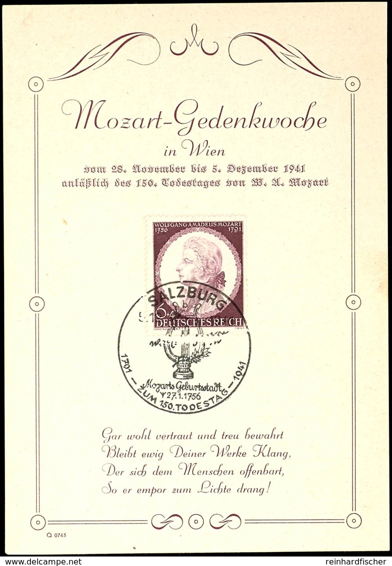 1941, "Mozart-Gedenkwoche In Wien" Pass. Frankiert Mit MiNr. 810 Und Enspr. SST Wien 5.12.41, Stz. Q 0745, Tadellos  BS - Altri & Non Classificati