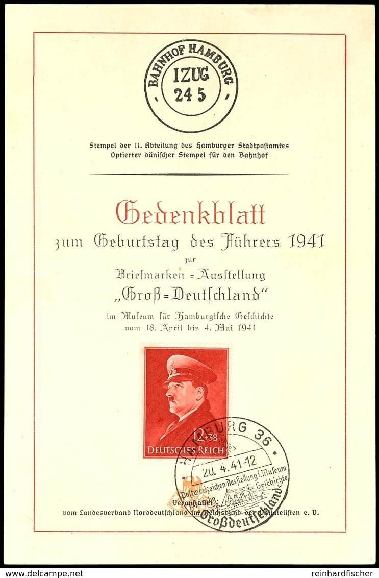 1941, Gedenkblatt "zum Geburtstag Des Führers, Briefmarken-Ausstellung Hamburg" , Frankiert Mit MiNr. 772 Und Entspr. SS - Altri & Non Classificati