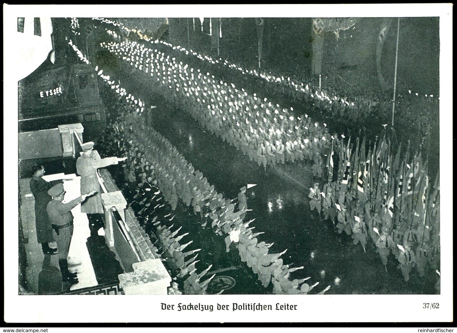 1937, Reichsparteitag, "Der Fackelzug Der Politischen Leiter", S/w-Fotokarte, Photo-Hoffmann, Frankiert Mit Entsprechend - Other & Unclassified