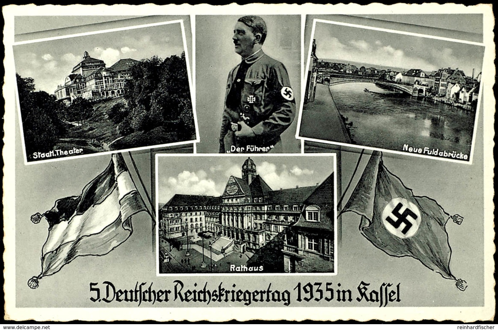 1939, "5. Deutscher Reichskriegertag 1935 In Kassel" S/w Karte Mit Versch. Ansichten Sowie Ein Bild Von A. Hitler, Tadel - Altri & Non Classificati