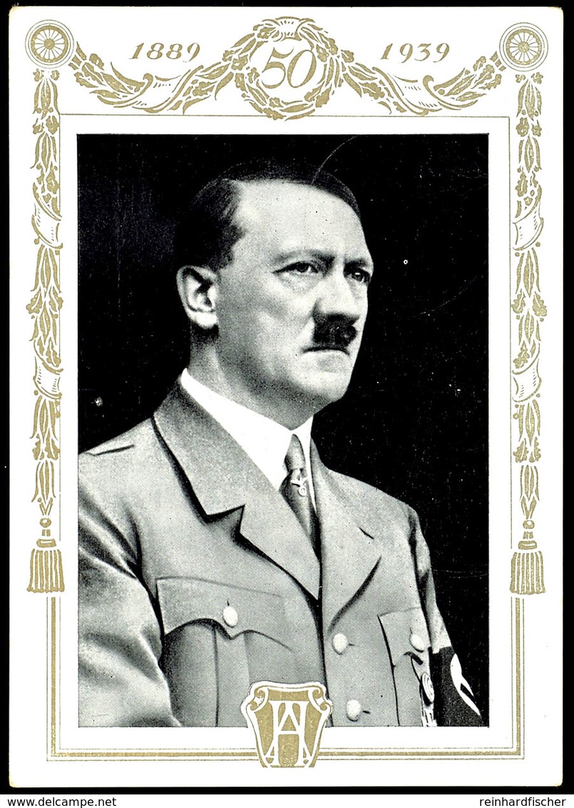 1939, Hitlers 50. Geburtstag, S/w-Fotokarte Mit Goldzudruck, Großformat, Verlag König Nr. 525, Frankiert Mit 6 + 4 Pfg S - Sonstige & Ohne Zuordnung