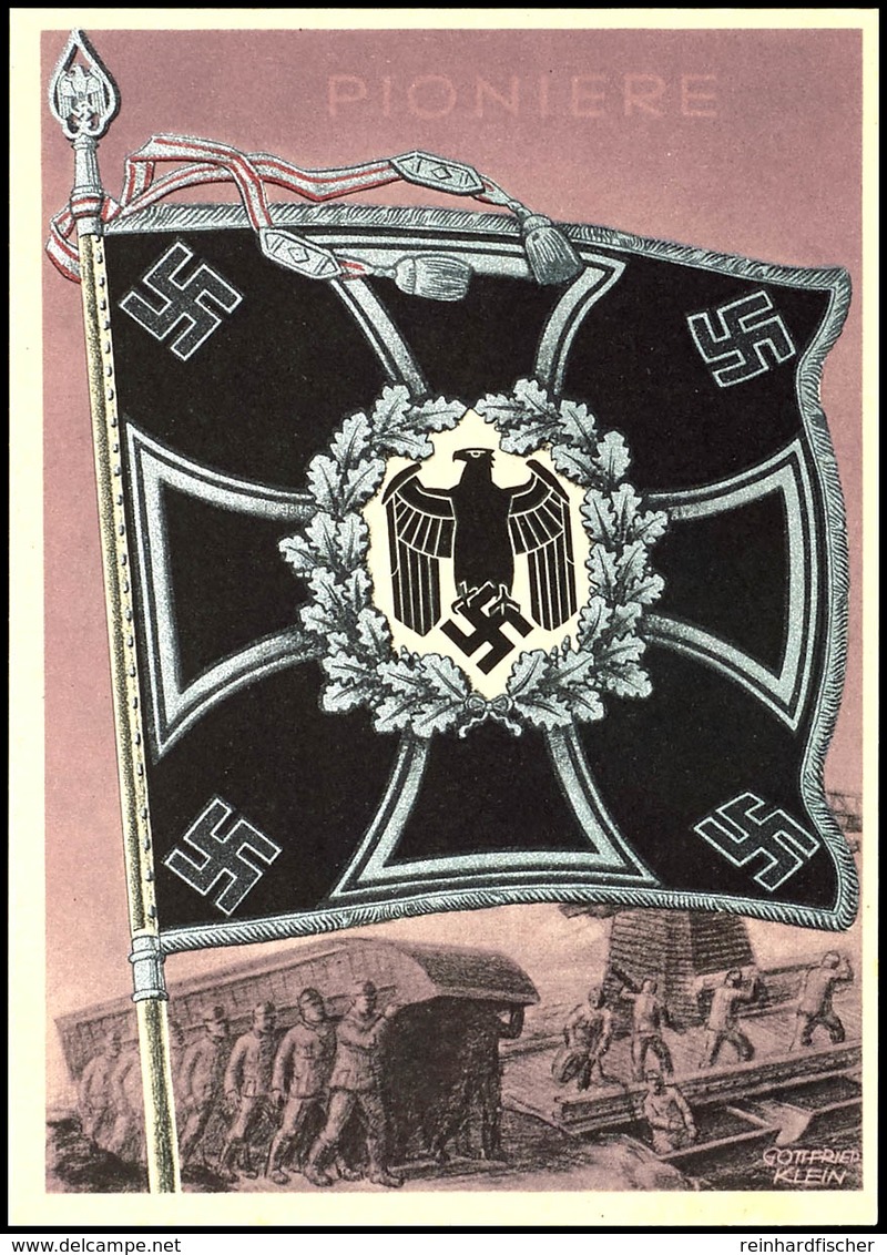 1942 "Pioniere" Aus Der Serie "Die Siegreichen Fahnen Und Standarten Der Deutschen Wehrmacht", Karte Nr. 8, Color Propag - Otros & Sin Clasificación