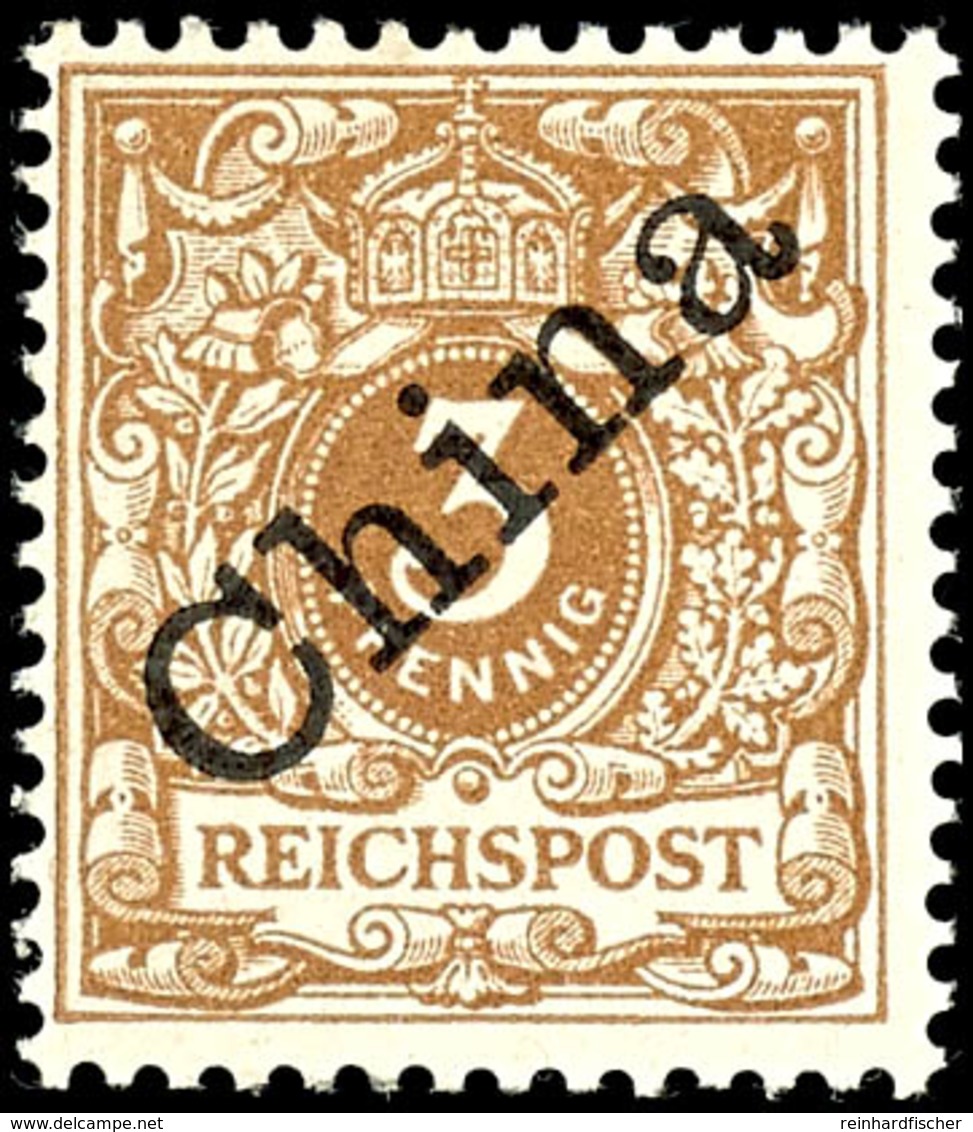 3 Pfg Krone/Adler Mit Diagonalem Aufdruck, Tadellos Ungebraucht, Doppelt Gepr. Jäschke-L. BPP,  Mi. 170.-, Katalog: 1Ib  - Cina (uffici)