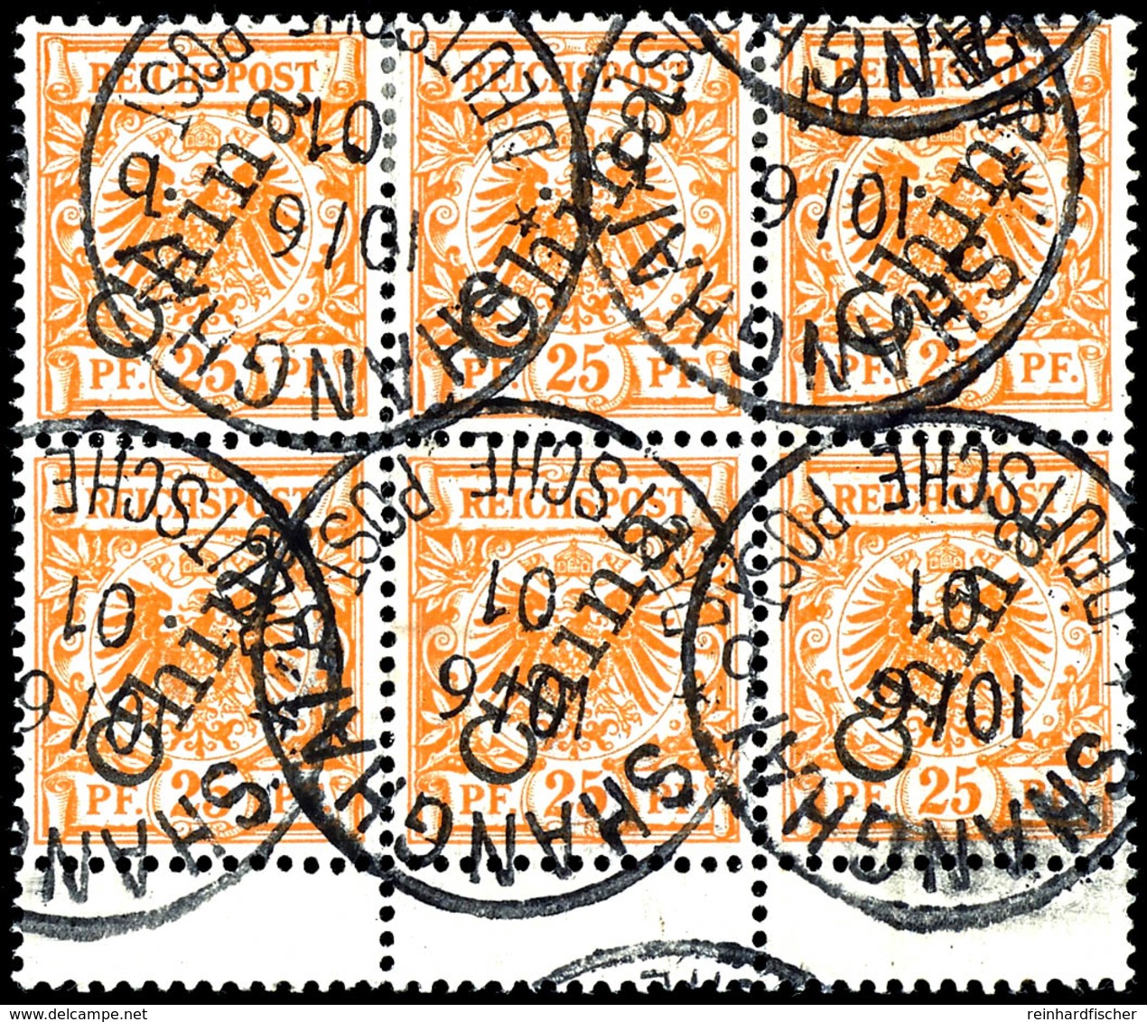 25 Pfennig Krone/Adler Orange Steilaufdruck Im Sechserblock Mit Unten Anhängendem Zwischensteg, Tadelloses, Sauber Geste - Deutsche Post In China