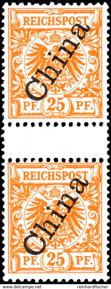 25 Pfennig Krone/Adler Mit Steilem Aufdruck "China" Im Senkrechten Zwischenstegpaar, Postfrisch, Michel 400,-, Katalog:  - Chine (bureaux)