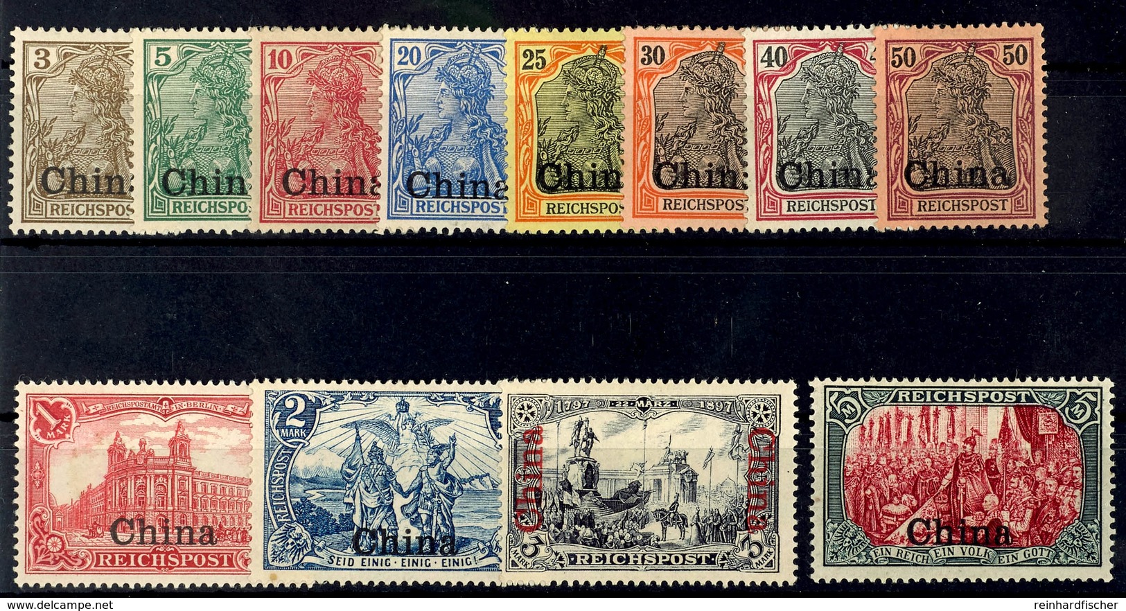 3 Pfg Bis 5 Mk Germania Reichspost (ohne 80 Pfg), Tadellos Ungebraucht Mit Originalgummierung Und Falz. Die 5 Mark In Ty - Chine (bureaux)