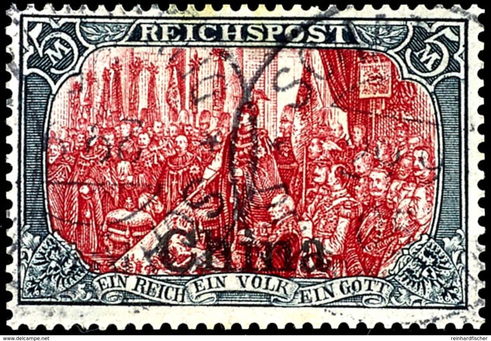 5 Mark Reichspost In Type II Mit Aufdruck " China ", Tadellos, Gestempelt "SHANGHAI", Michel 400,-, Katalog: 27 II O - Chine (bureaux)