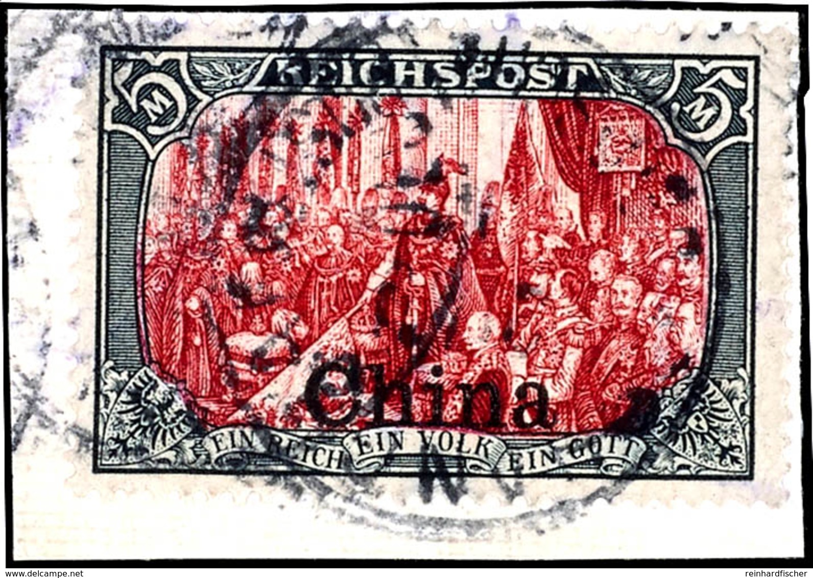 5 Mark Reichspost In Type III Mit Aufdruck " China ", Tadelloses Briefstück, Gestempelt "SHANGHAI", Geprüft Bothe BPP, M - China (offices)