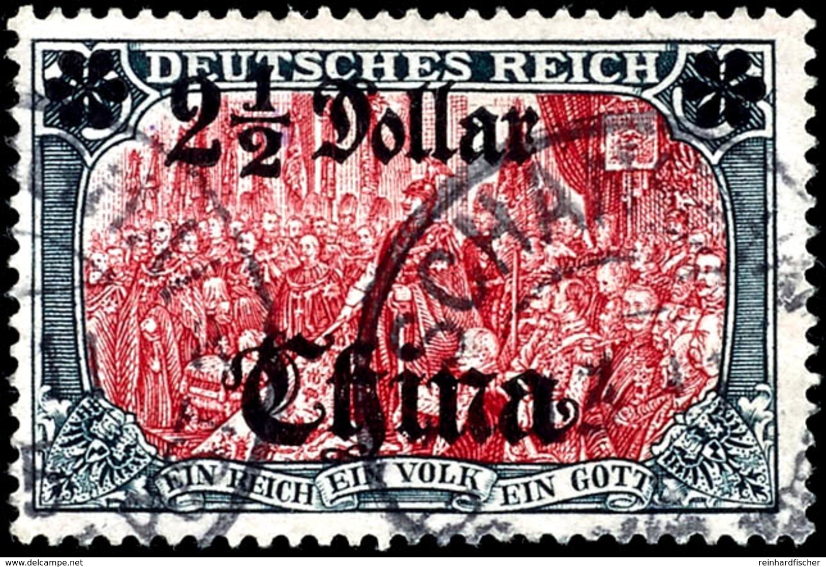 5 Mark Deutsches Reich Ohne Wasserzeichen Mit Aufdruck "China 2 1/2 Dollar", Tadellos, Gestempelt "SCHANGHAI", Geprüft S - Chine (bureaux)