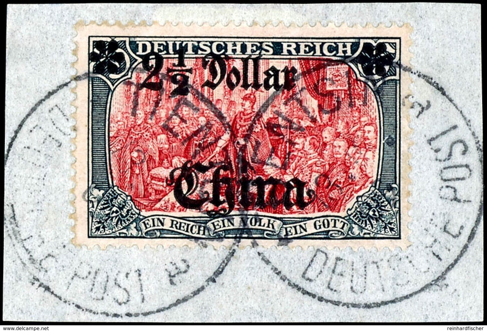 2 1/2 Dollar Auf 5 Mark Deutsches Reich, Luxusbriefstück Mit Stempel "TIENTSIN", Doppelt Geprüft Fischer PFH, Katalog: 3 - China (offices)