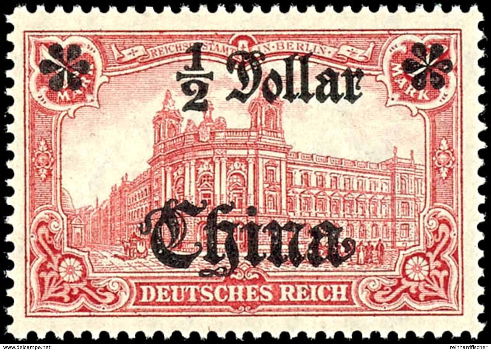 1/2 Dollar Auf 1 Mark Karminrot, Tadellos Postfrische Marke, Michel 65,-, Katalog: 44II B R ** - Chine (bureaux)