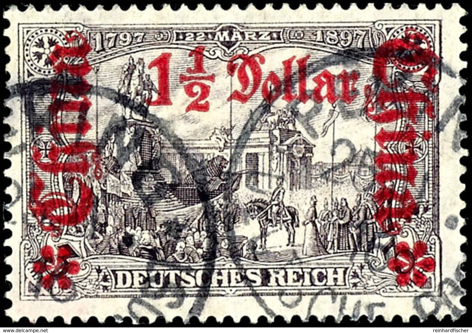 3 Mark Deutsches Reich Mit Wasserzeichen, Aufdruck "China 1 1/2 Dollar", Tadellos, Gestempelt "PEKING", Geprüft Bothe, M - Chine (bureaux)