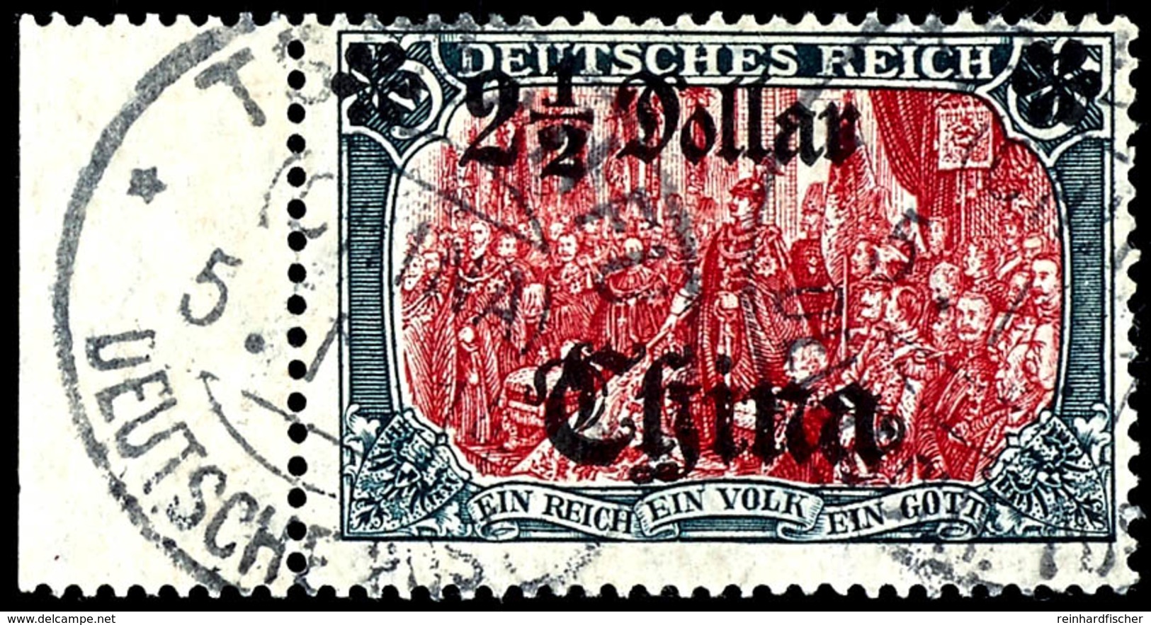 5 Mark Gestempeltes Randstück, Kabinett, Michel 190,-, Katalog: 47IALIa O - China (offices)