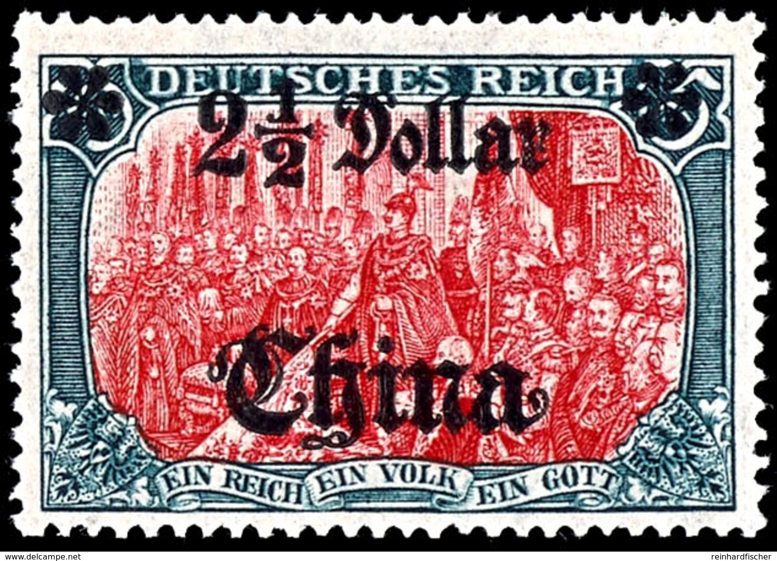 5 Mark Deutsches Reich Mit Wasserzeichen, Aufdruck "CHINA 2 1/2 Dollar", Tadellos Postfrisches Stück, Geprüft Steuer BPP - Chine (bureaux)