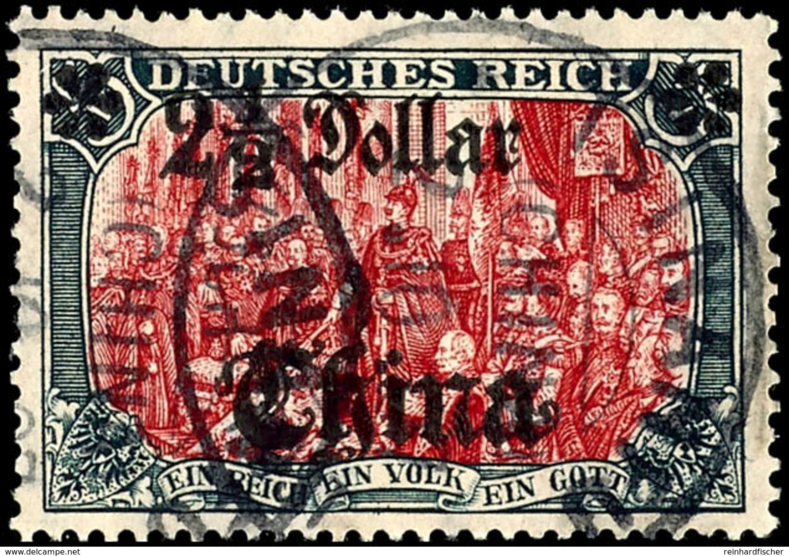 5 Mark Deutsches Reich Mit Wasserzeichen, Aufdruck "China 2 1/2 Dollar", Tadellos, Gestempelt "TSINANFU", Geprüft Steuer - Chine (bureaux)