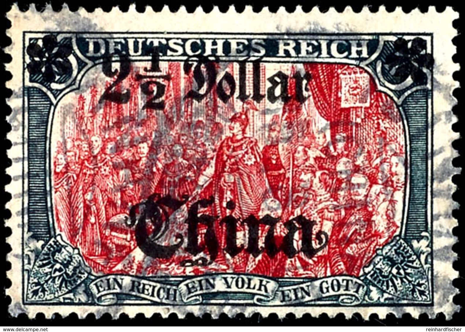 5 Mark Deutsches Reich Mit Wasserzeichen, Aufdruck "China 2 1/2 Dollar", Plattenfehler "linke Rosette Auf Einer Spitze", - Chine (bureaux)
