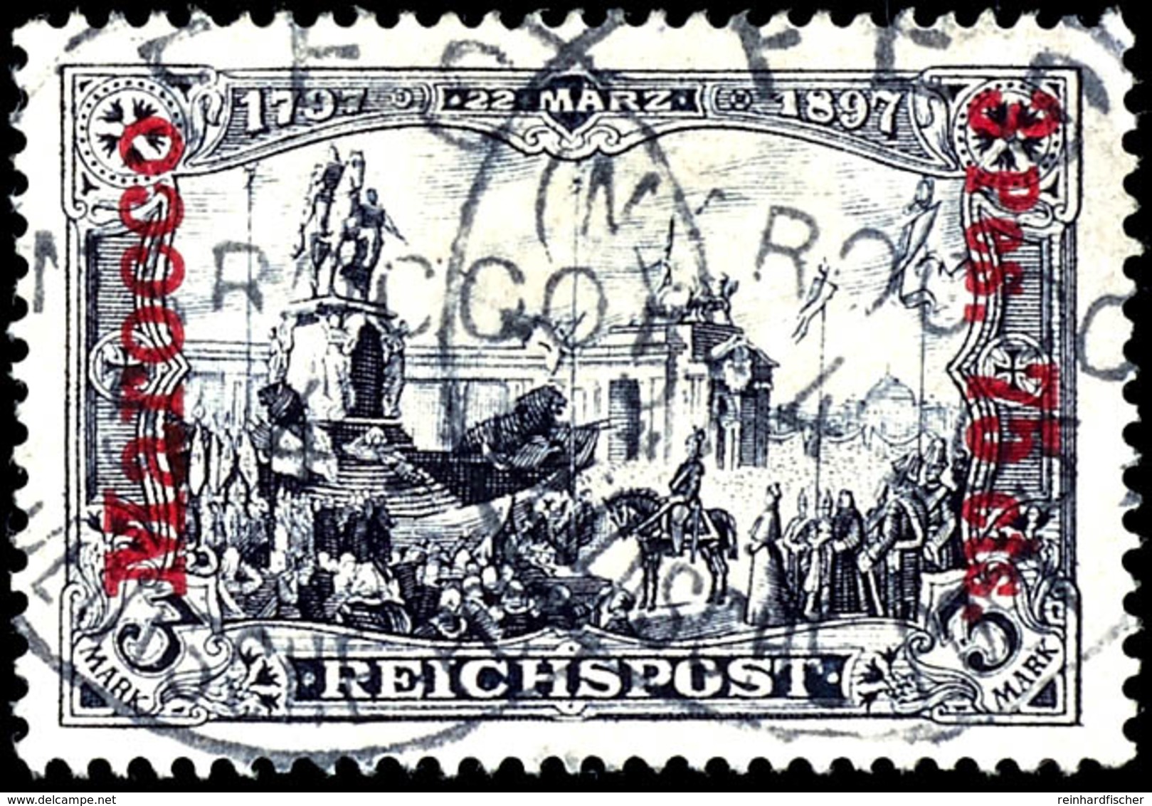 3 Mark Reichspost Mit Aufdruck "Marocco 3 Pes. 75 Cts.", Tadellos, Gestempelt " FES ", Michel 85,-, Katalog: 18I/I O - Deutsche Post In Marokko