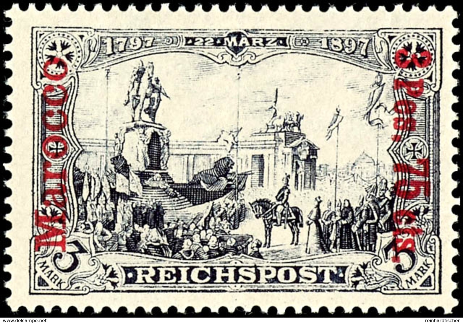 3 P. 75 C. Auf 3 M. Reichspost, Type II, Tadellos Ungebraucht, Gepr. Pauligk BPP, Katalog: 18I/II * - Deutsche Post In Marokko