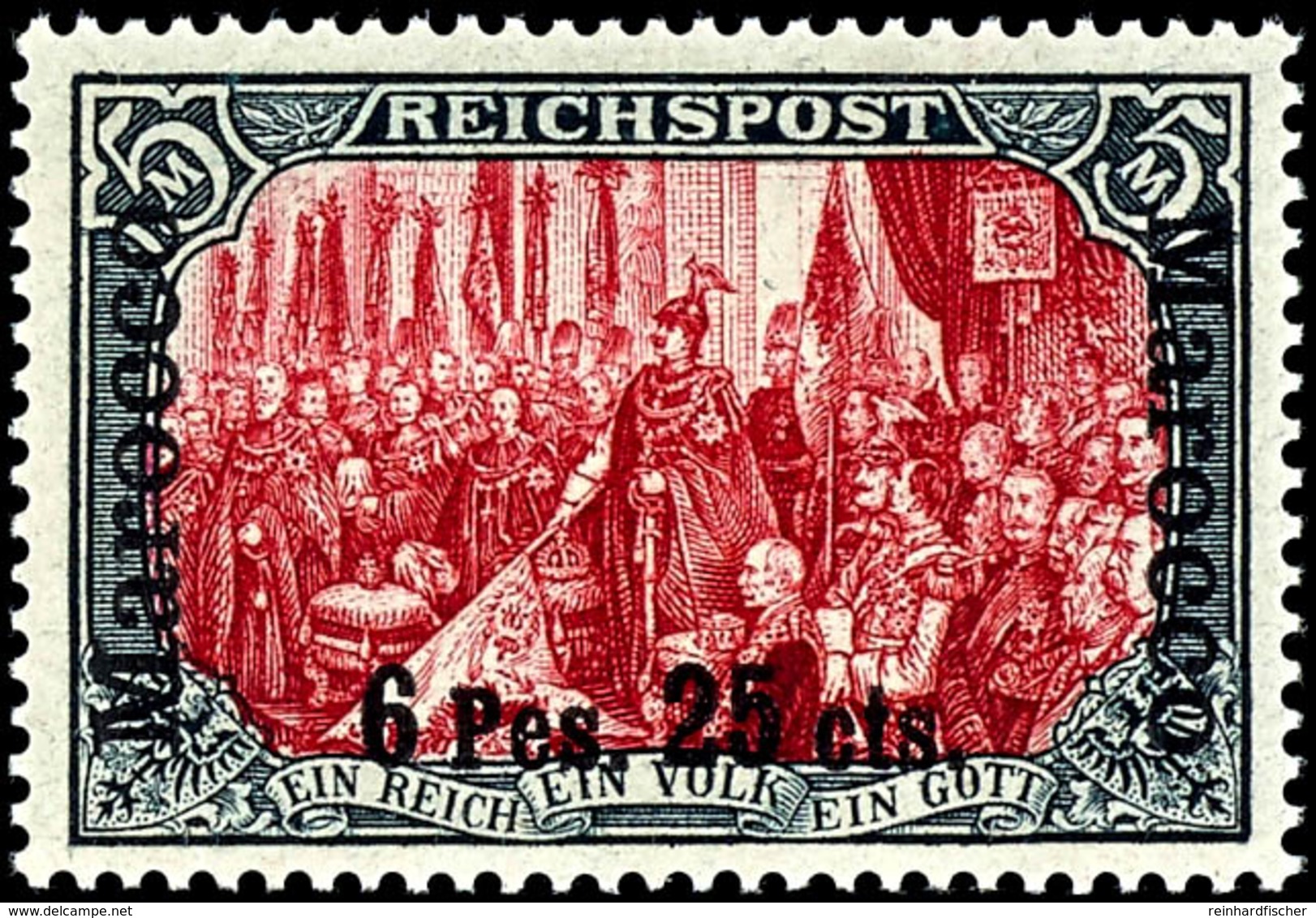 6 P 25c. Auf 5M, Type I Mit Nur Weißer Nachmalung, Postfrisch, Kabinett, Fotoattest Jäschke-L. BPP, Mi. 1.100.-, Katalog - Deutsche Post In Marokko