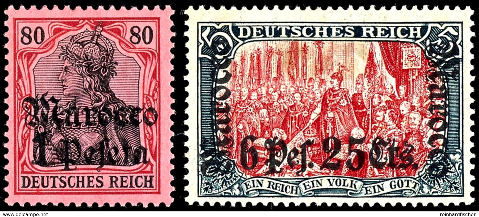 3 C. Auf 3 Pfg - 6 P. 25 C. Auf 5 M. Germania Mit Wz., 12 Werte Komplett, Tadellos Ungebraucht, Gepr. Pauligk BPP, Mi. 6 - Marocco (uffici)