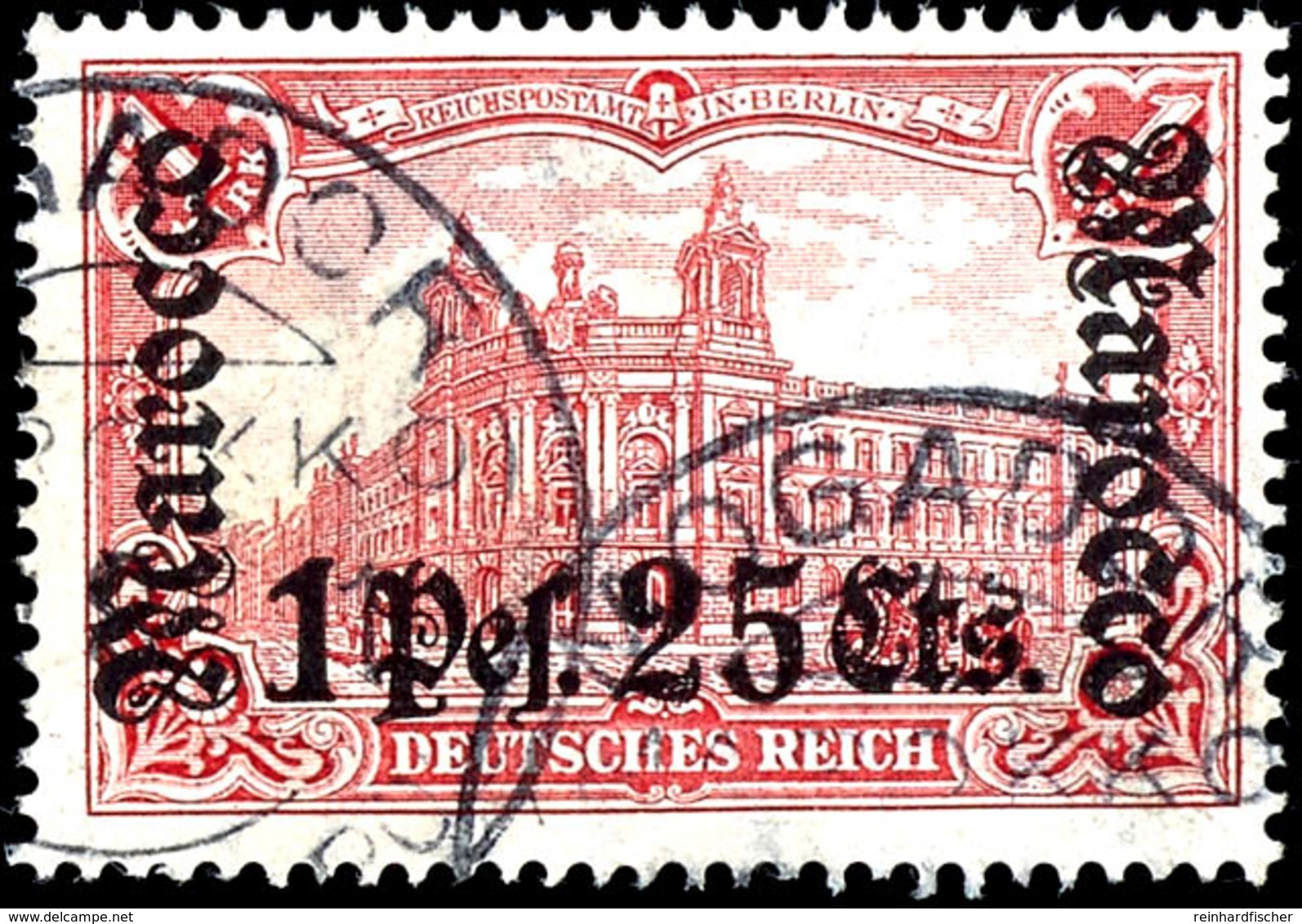 1 Mark Deutsches Reich Mit Wasserzeichen Und Aufdruck "Marocco 1 Pes. 25 Cts.", Tadellos, Gestempelt "Mogador KK", Doppe - Maroc (bureaux)