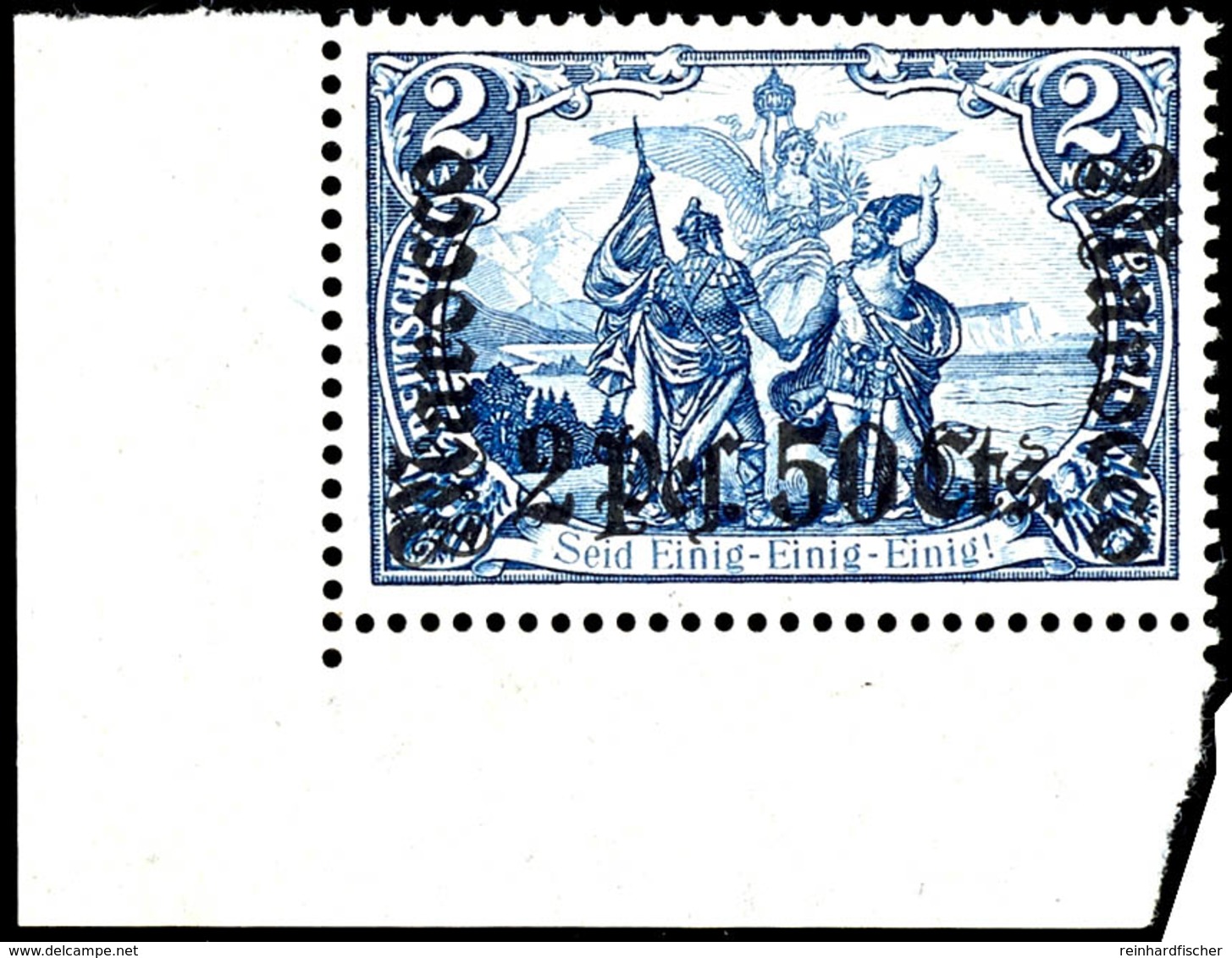 2 Mark Deutsches Reich Mit Wasserzeichen, Aufdruck "Marocco 2 Pes. 50 Cts.", Postfrisches Kabinettstück Vom Linken, Unte - Maroc (bureaux)