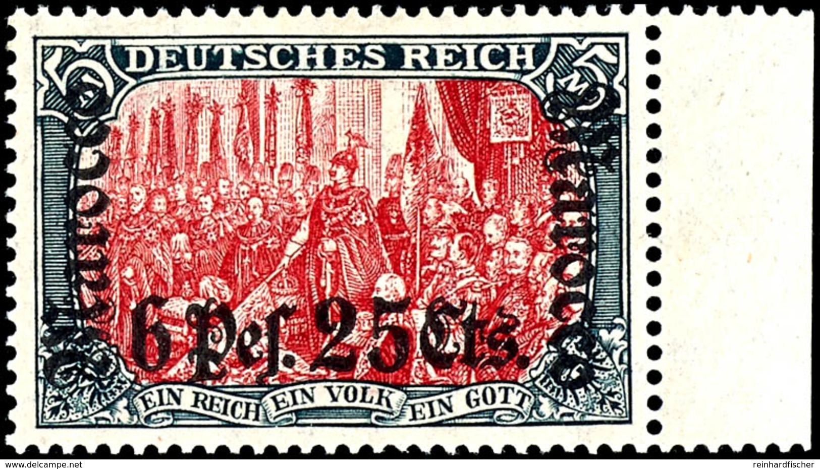 5 Mark Deutsches Reich Mit Aufdruck "Marocco 6 Pes. 25 Cts.", Postfrisches Luxusstück Vom Rechten Rand Auf Sieger- Abokä - Deutsche Post In Marokko