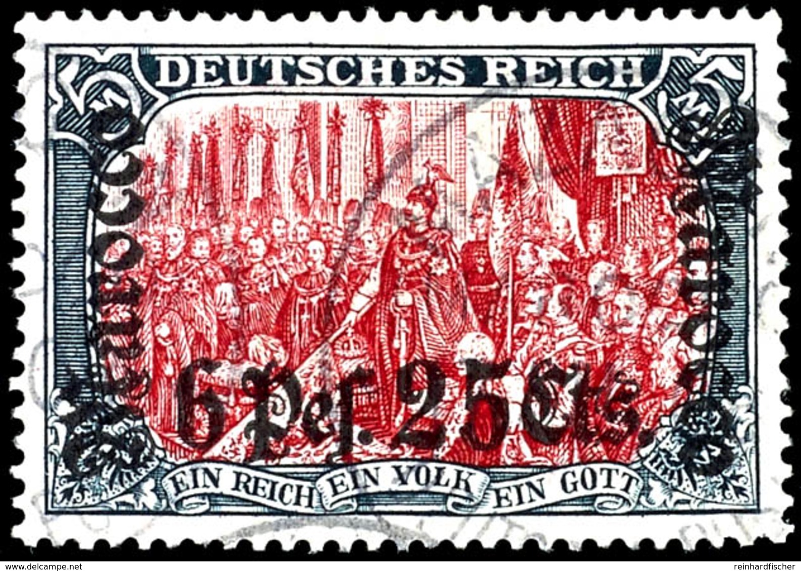 5 Mark Deutsches Reich Mit Wasserzeichen, Aufdruck "Marocco 6 Pes. 25 Cts.", Tadellos Gestempelt, Geprüft Steuer VÖB, Mi - Deutsche Post In Marokko