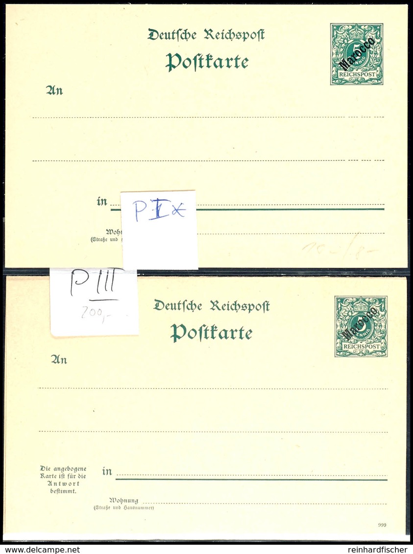 5 Pf GA-Postkarte Und Postkarte Mit Antwort Mit Schrägem Aufdruck "Marocco" (ohne Neue Wertangabe) Tadellos Ungebraucht, - Deutsche Post In Marokko