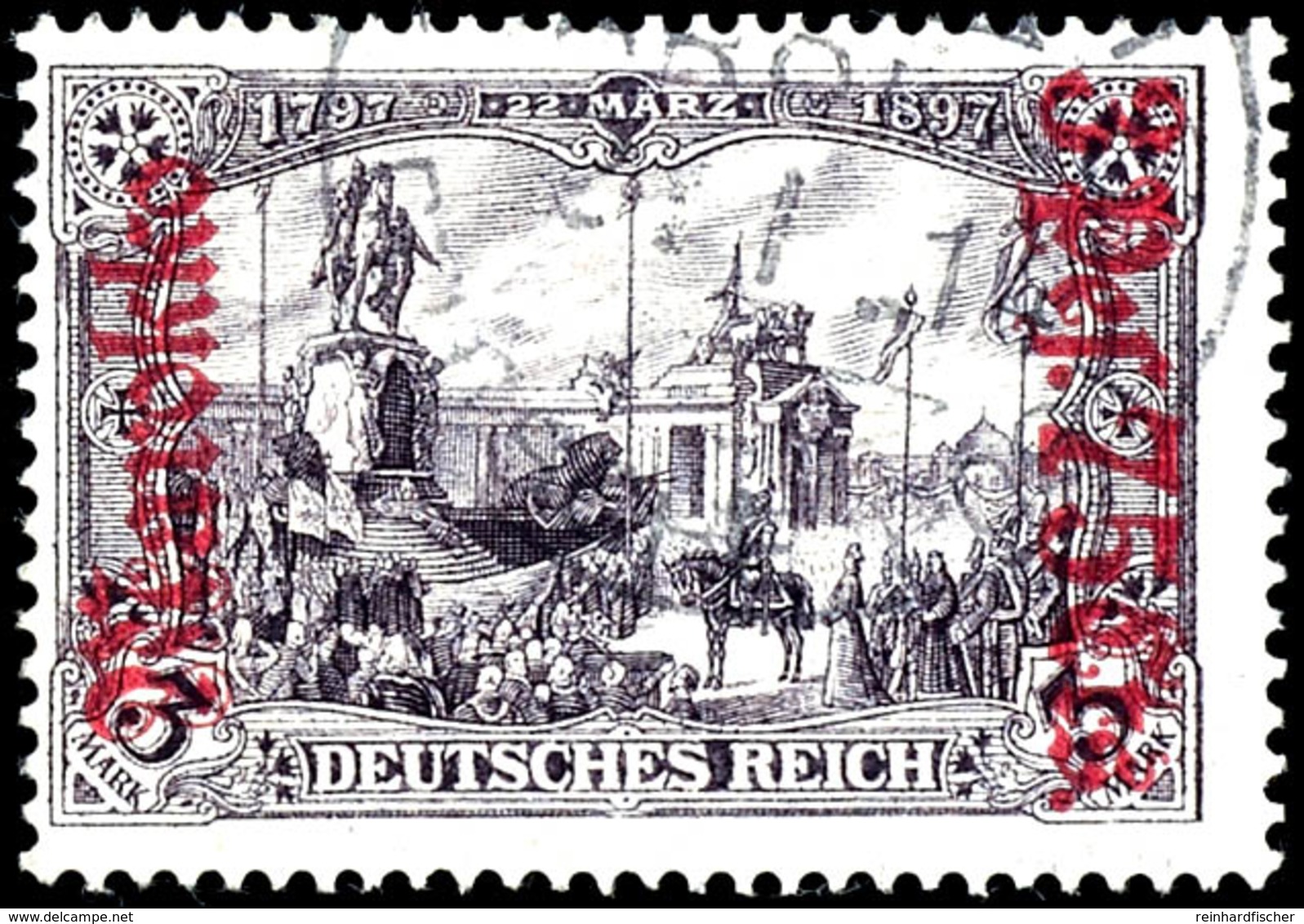 3 Mark Deutsches Reich Mit Wasserzeichen, Aufdruck "MAROKKO 3Pes. 75 Cts.", Tadellos Gestempelt, Geprüft Mansfeld, Miche - Maroc (bureaux)