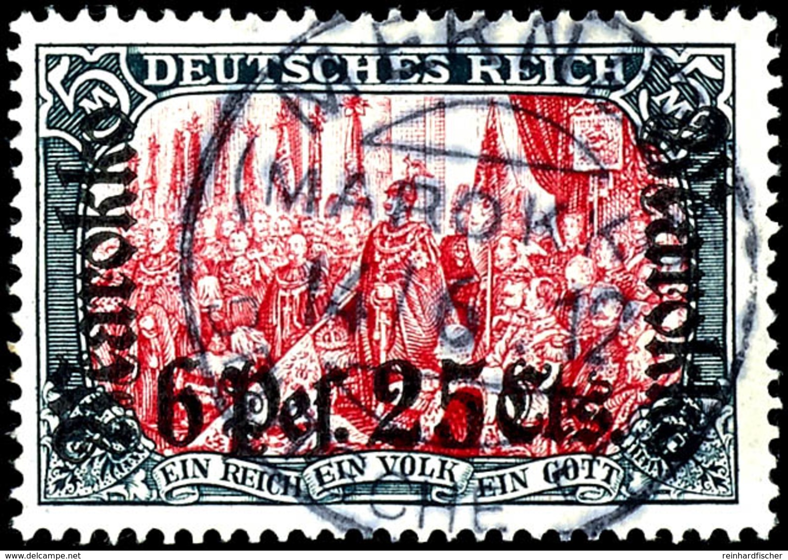 5 Mark Deutsches Reich Mit Aufdruck "Marokko 6 Pes. 25 Cts.", Luxus, Vollstempel "MEKNES KK", Geprüft Pauligk BPP, Miche - Morocco (offices)