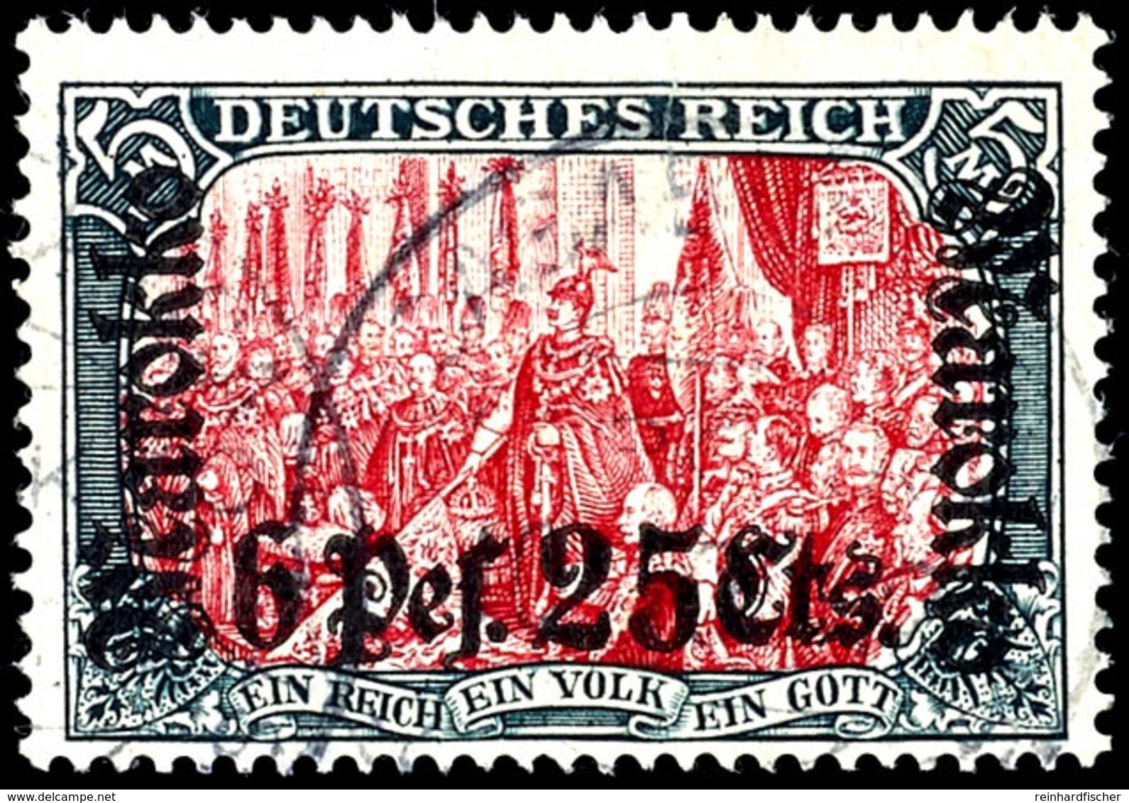 5 Mark Deutsches Reich Mit Wasserzeichen, Aufdruck "Marokko 6 Pes. 25 Cts.", Tadellos Gestempelt, Geprüft Bothe BPP, Mic - Maroc (bureaux)