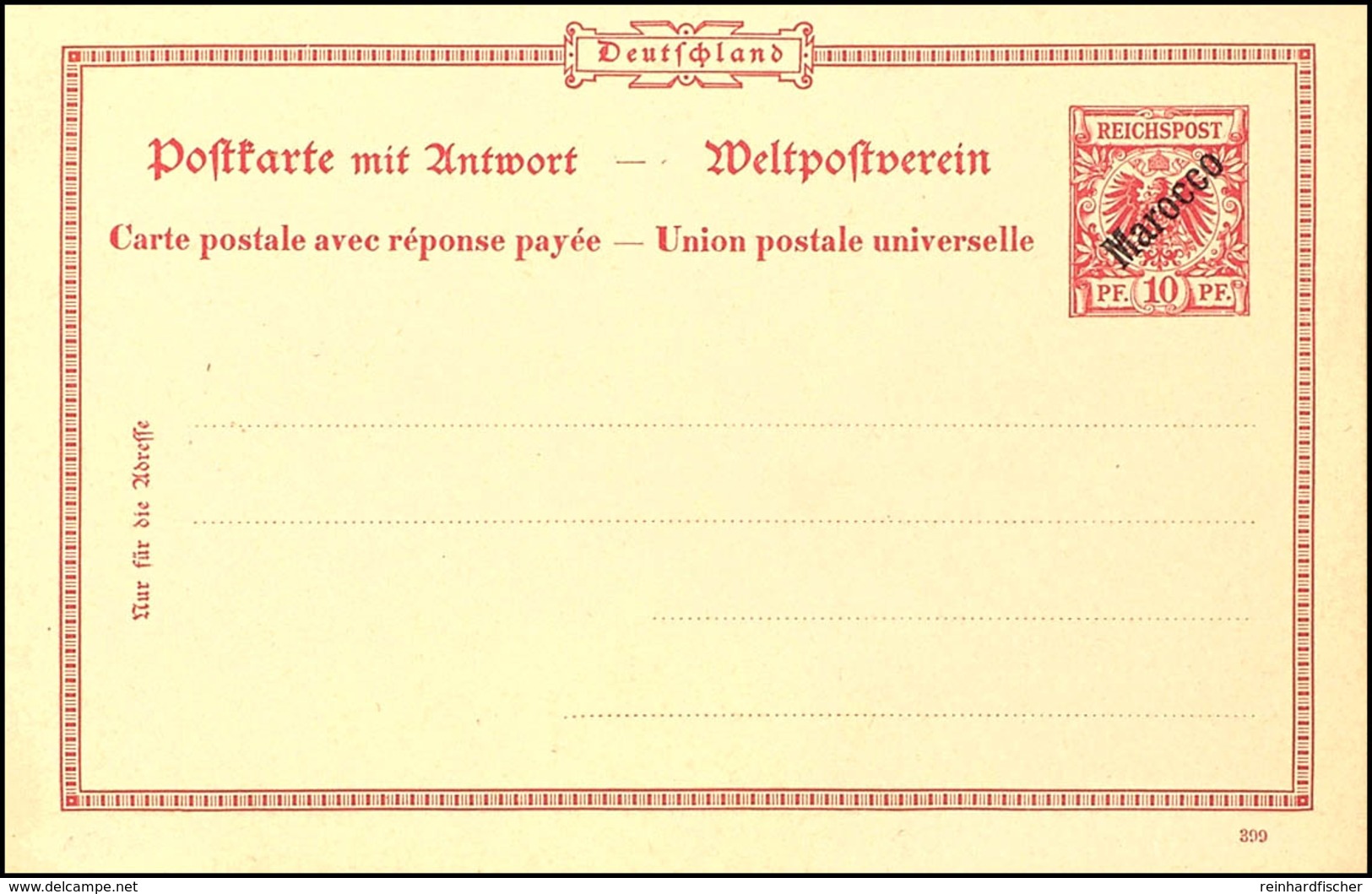 10 Pfennig Antwortkarte, Nicht Verausgabt, Tadellos Ungebraucht, Michel 100,-, Katalog: PIV * - Marokko (kantoren)