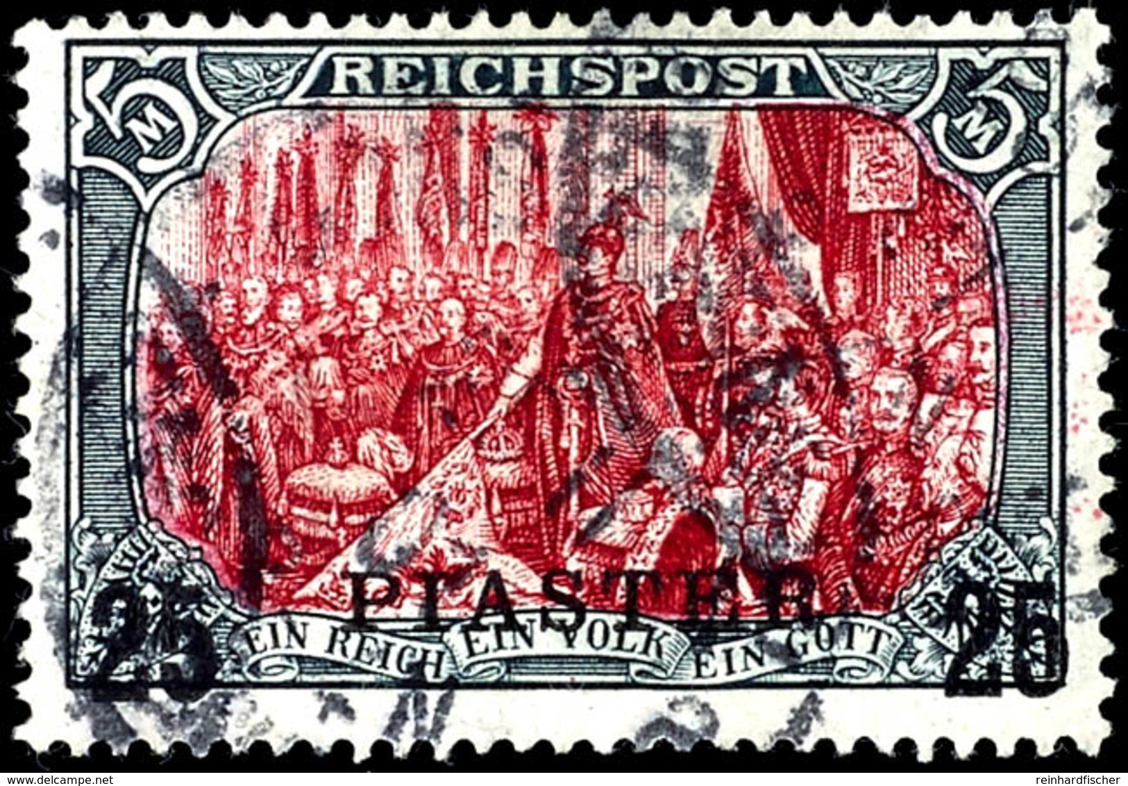 5 Mark Reichspost In Type I, Aufdruck "25 PIASTER", Nachmalung Mit Rot Und Deckweiß, Tadellos Gestempelt, Geprüft Bothe  - Turkey (offices)