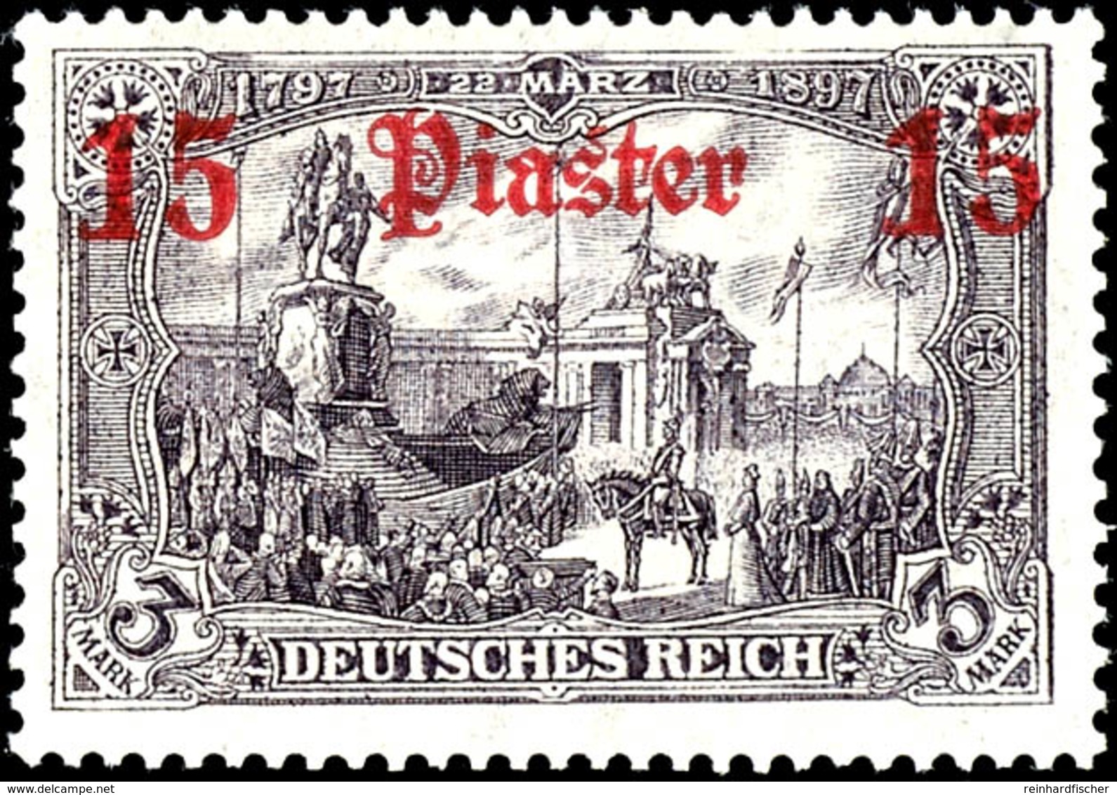 3 Mark Deutsches Reich Mit Wasserzeichen, Aufdruck "15 Piaster", Tadellos Postfrisch, Michel 380,-, Katalog: 46a ** - Deutsche Post In Der Türkei